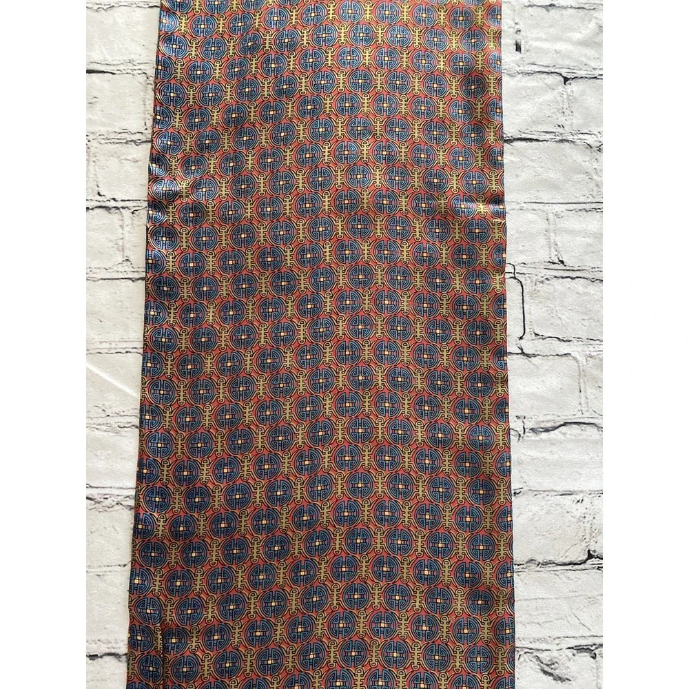 Vintage 100% Silk Rectangular‎ Scarf Japanese Fringe Red Blue Multi 12